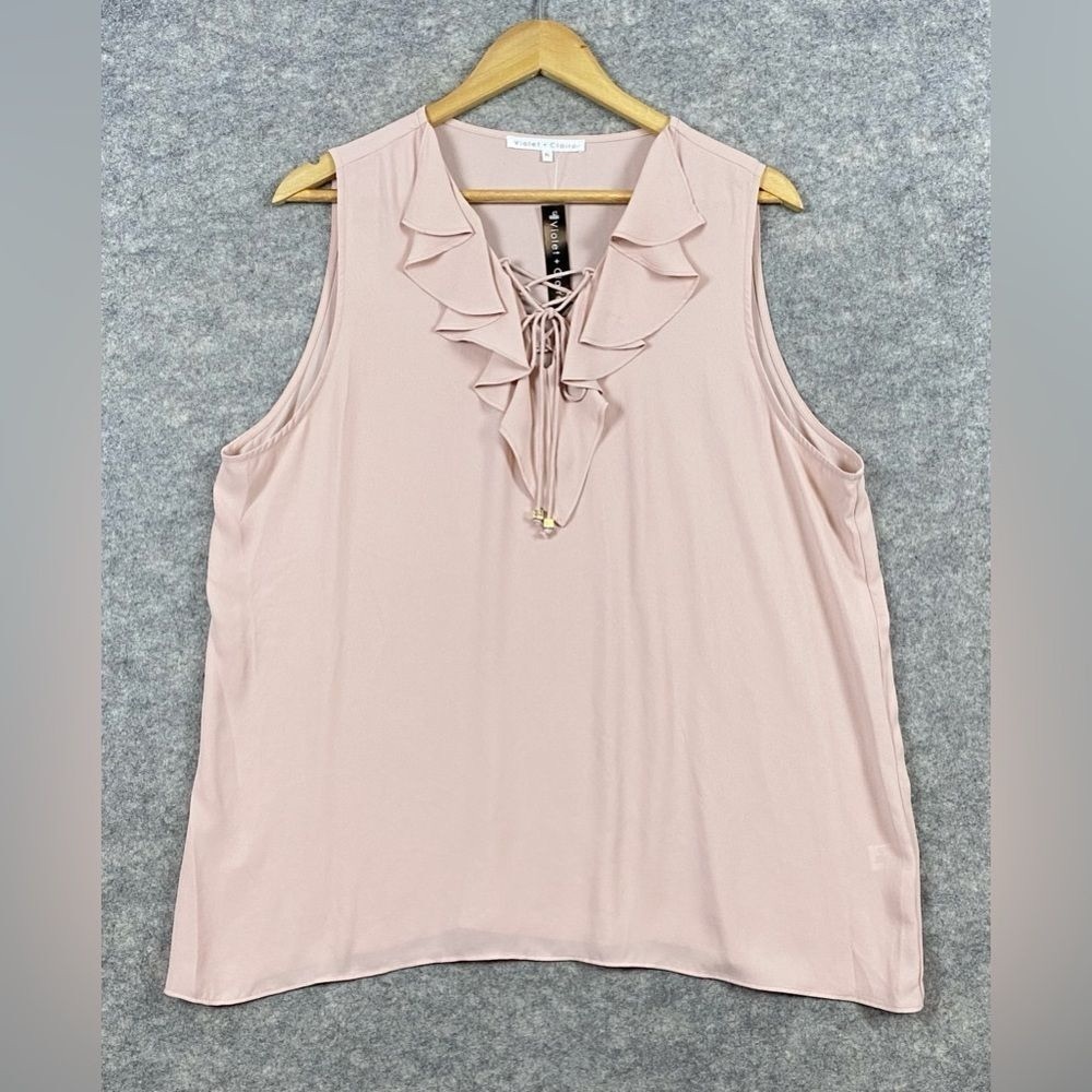 Violet + Claire Blush Pink Ruffle Lace-Up Sleeveless Blouse Medium - Picture 2 of 9